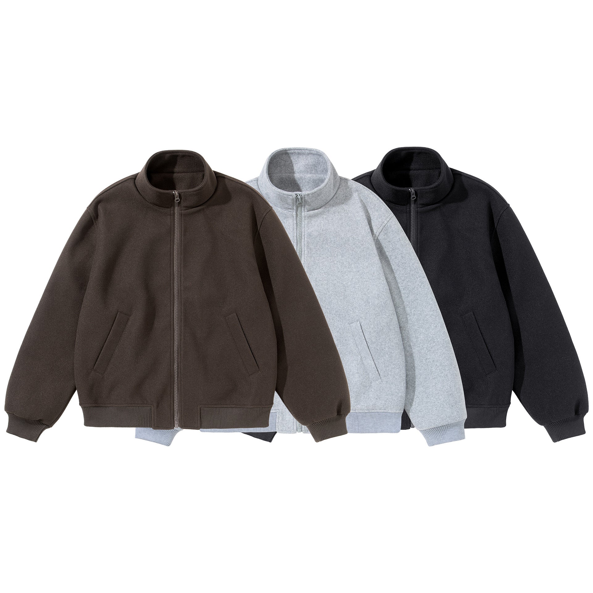 Unisex Short Cut Boxy Wool Blend Blouson with Stand Collar Chichicherry