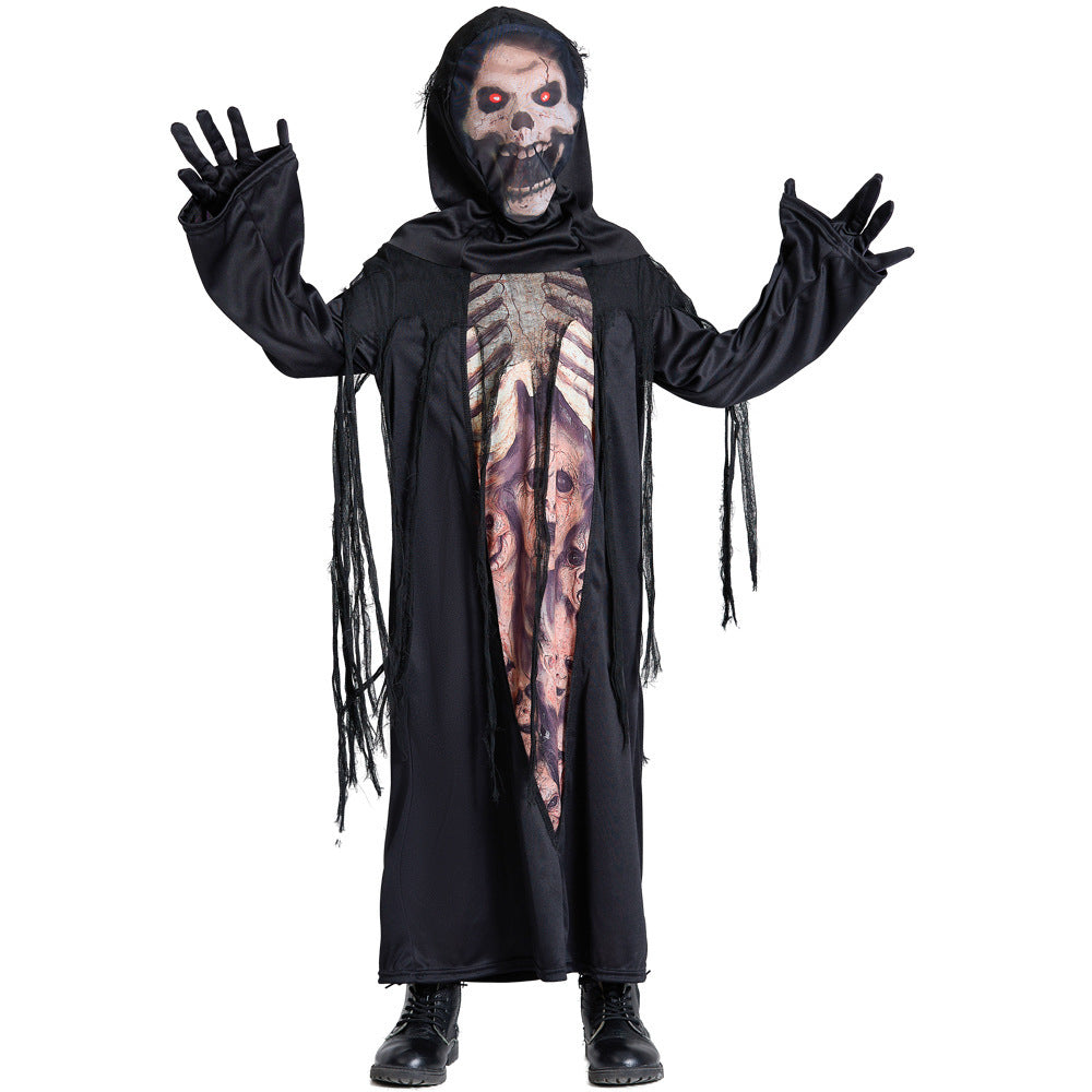 Unisex Spooky Skeleton Costume with Hood and Fringes Chichicherry