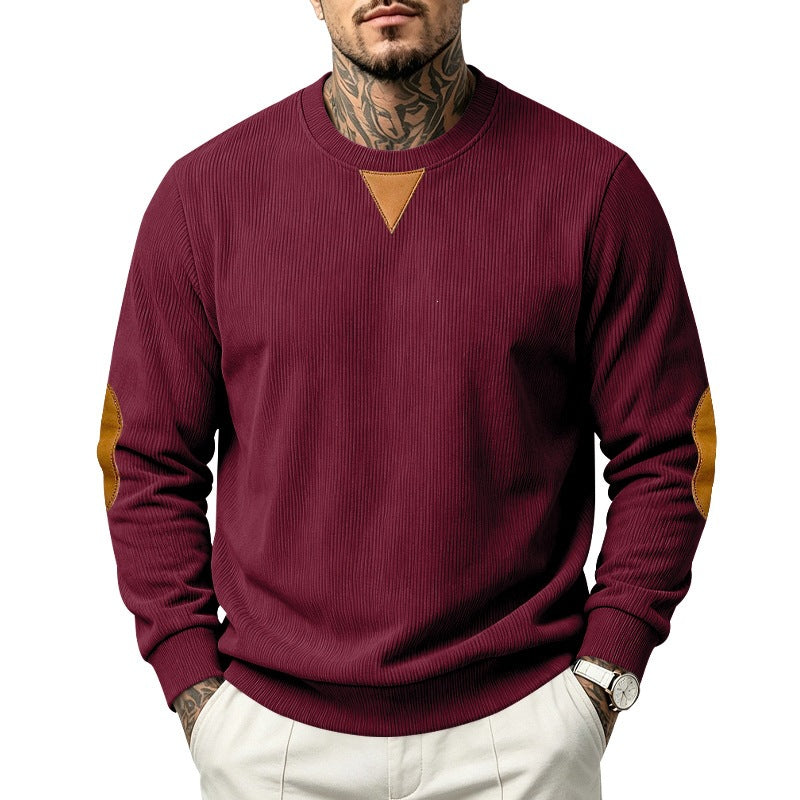 Men's ribbed knit sweatshirt with elbow patches and ribbed round neck Chichicherry