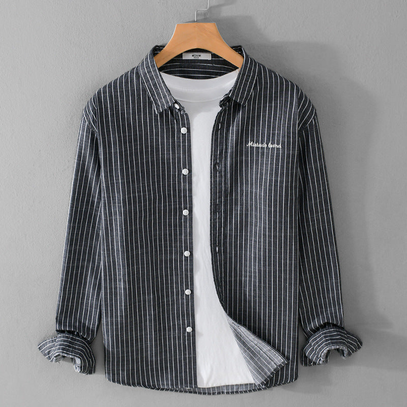 Men's pinstripe layered shirt in overshirt style with subtle chest embroidery Chichicherry