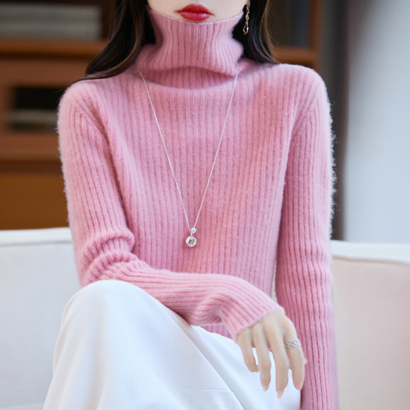 Women's Slim Fine Knit Turtleneck Sweater with Fine Rib Structure and Cashmere-like Feel Chichicherry