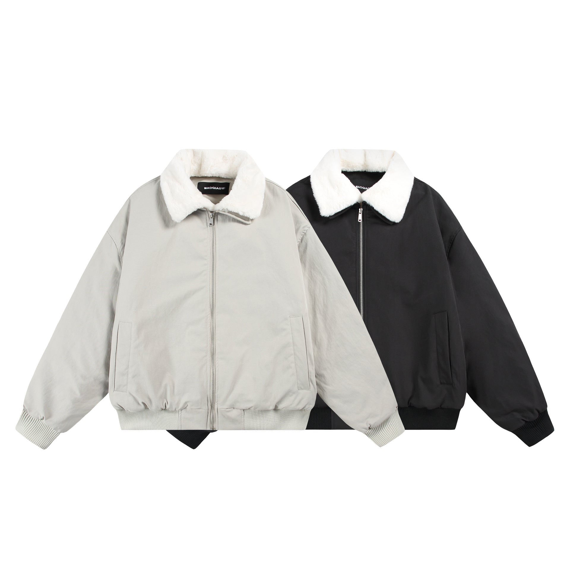 Men's Boxy Bomber Jacket with Teddy Collar and Ribbed Hem Chichicherry