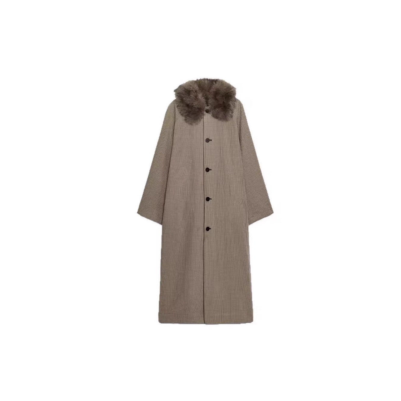 Women's longer Oversize wool coat with removable faux fur collar and side inset pockets Chichicherry