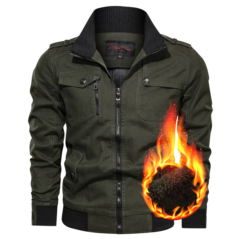 Men's Canvas Field Blouson with warming Teddy fleece lining, shoulder epaulettes, and ribbed cuffs Chichicherry