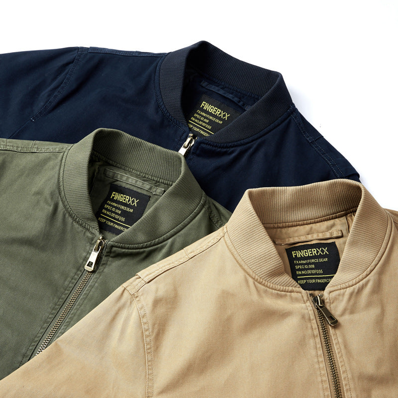 Men's Short-Cut Canvas Bomber Jacket in Utility-Field Style with Pocket Organizer Chichicherry