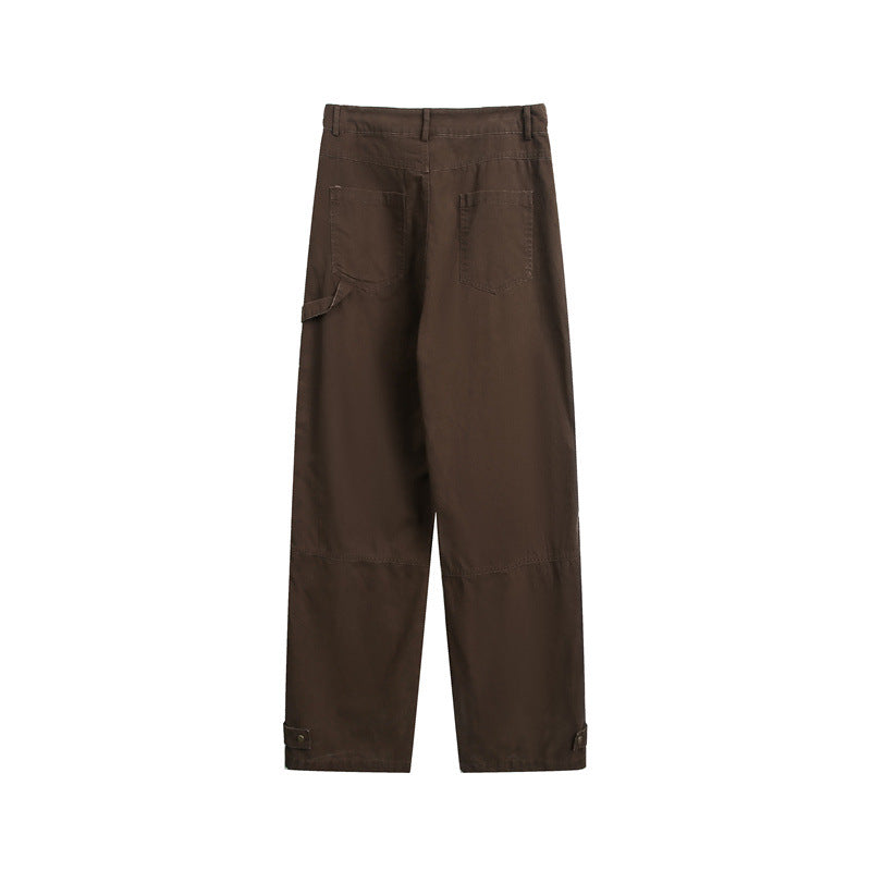 Women Wide High-Waist Cargo Pants with Multifunctional Pockets and Adjustable Hem Chichicherry