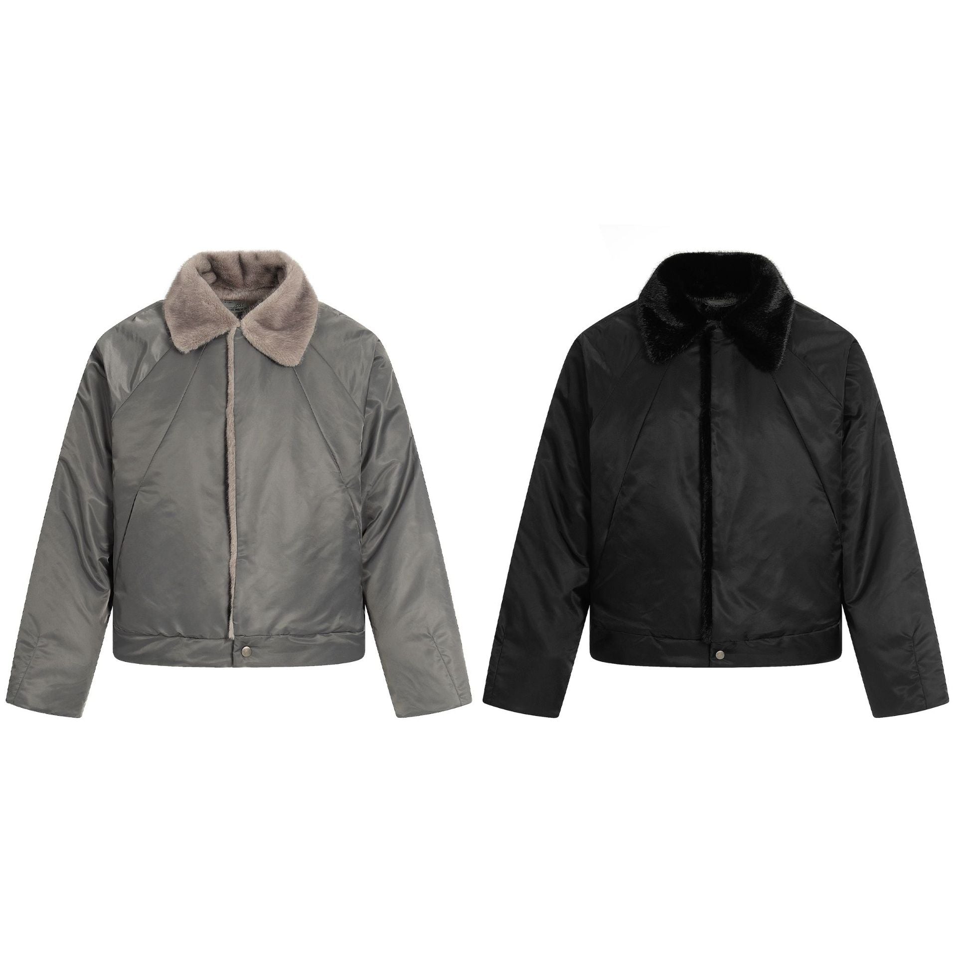Women's Short Cut Quilted Blouson with Woven Fur Collar Chichicherry