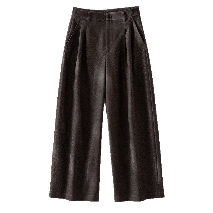 Women's Wide Pleated Trousers with High Waist and Cropped Cut Chichicherry