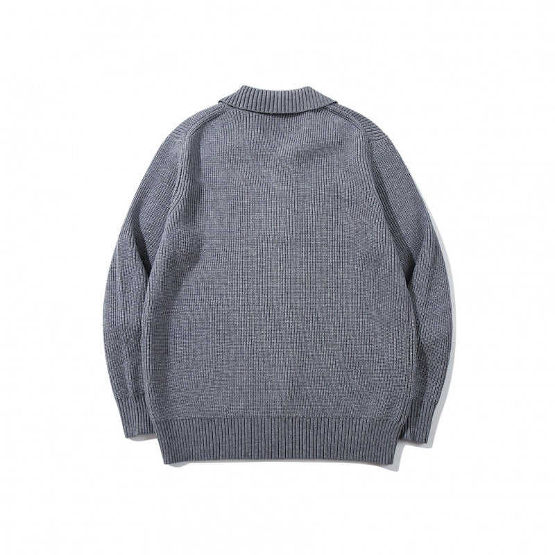 Men's fine-knit polo sweater with shirt collar, button placket, and ribbed hem Chichicherry