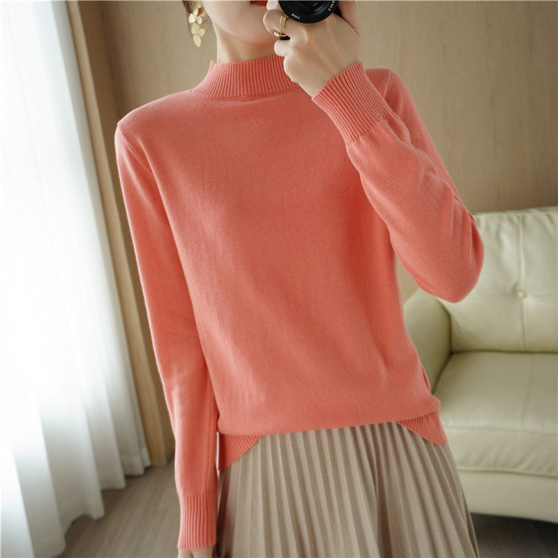 Ladies Lightweight Short-Cut Stand Collar Sweater made of Fine Knit with Extended Ribbed Cuffs Chichicherry