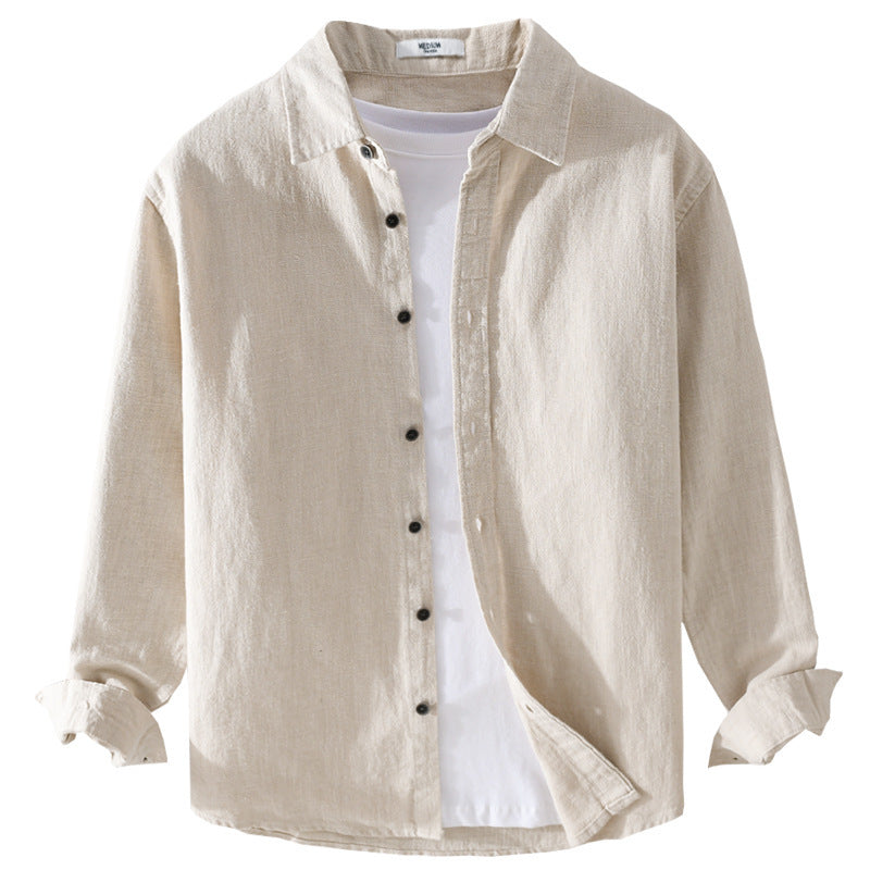 Men's Relaxed-Fit Linen Shirt with Continuous Button Placket and Shirt Collar Chichicherry