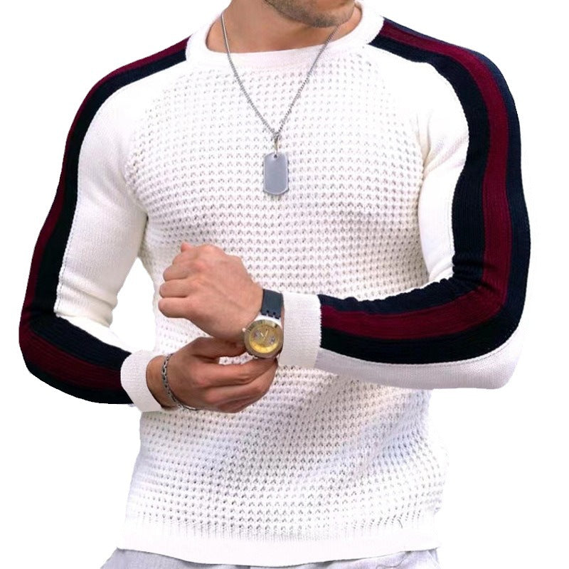 Men's structure knit pullover with raglan sleeves and contrast stripes Chichicherry