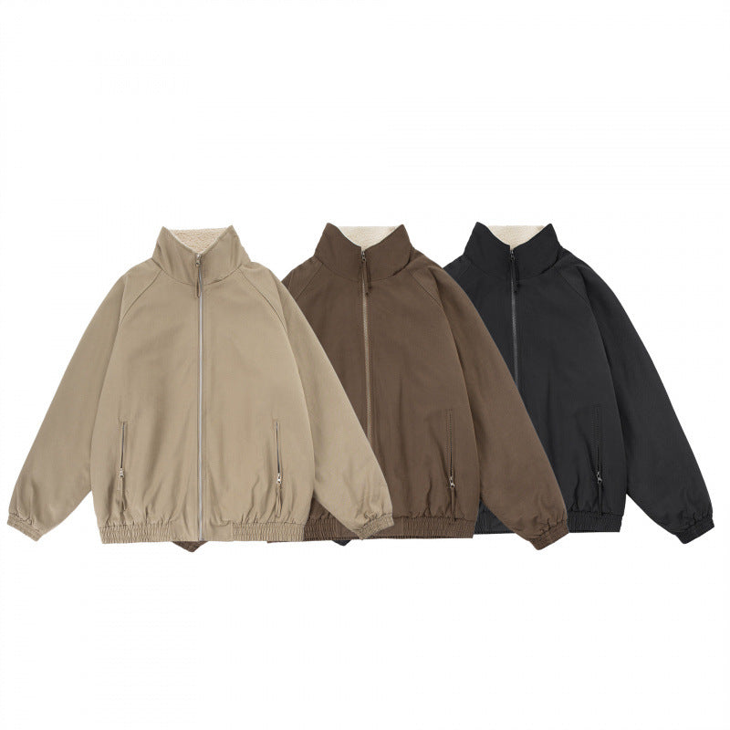 Men's Oversize Zip Jacket with Stand-up Collar, Teddy Fleece Lining and Elastic Hem Chichicherry