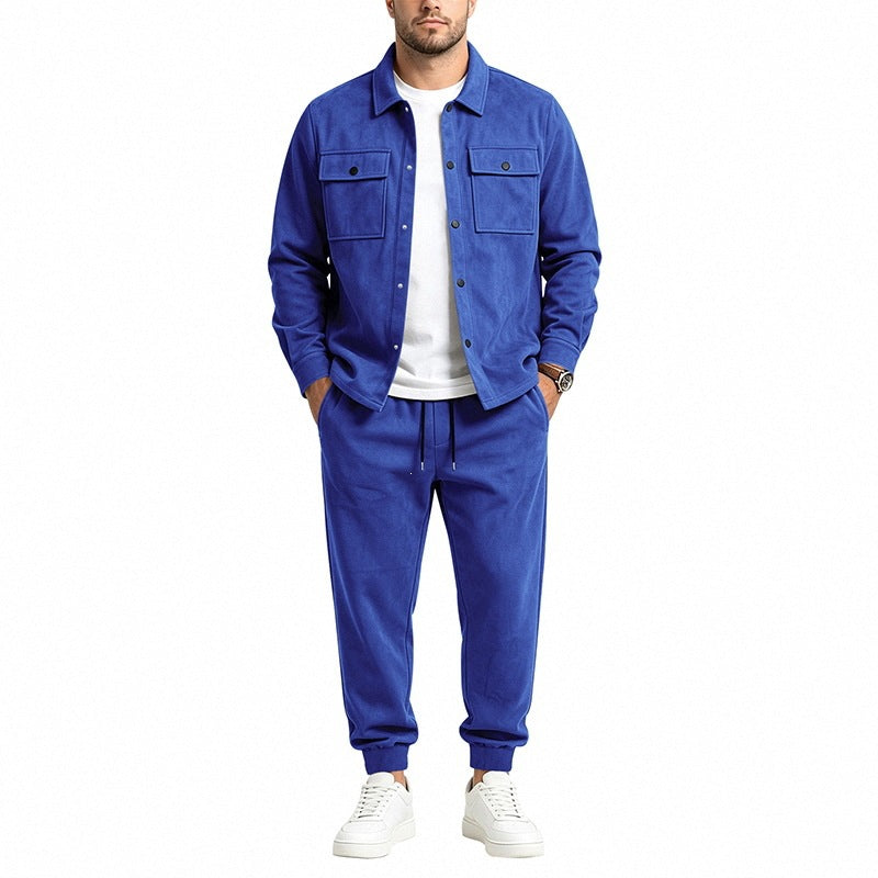 Men's Two-Piece Utility Leisure Set with Overshirt Jacket and Jogging Pants Chichicherry