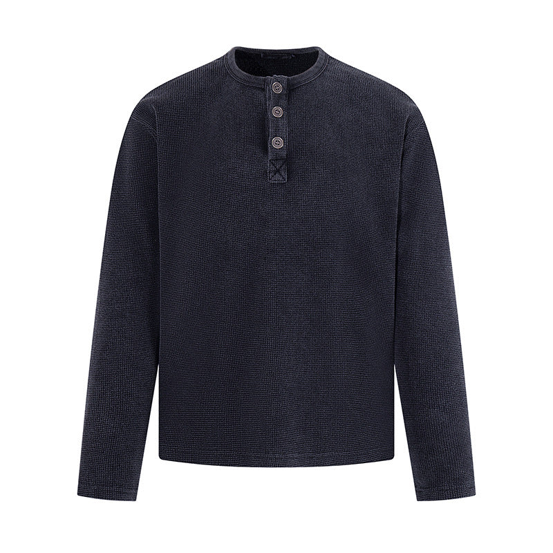 Men's Waffle Knit Henley Shirt with Button Placket and Casual Regular Fit Chichicherry