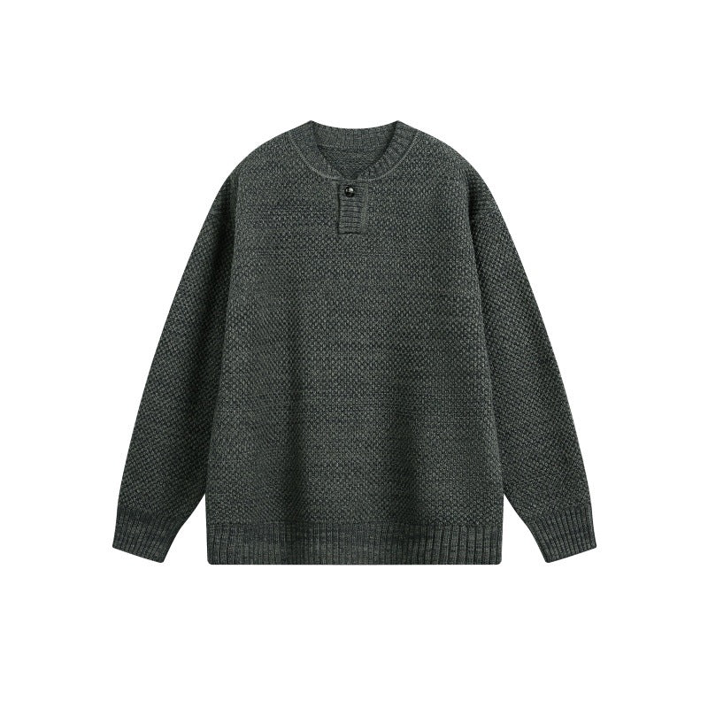 Unisex Structured Knit Sweater with Henley Placket Chichicherry
