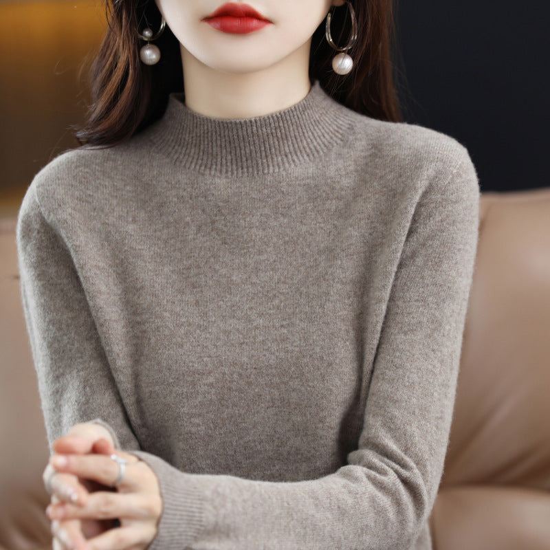 Women's Slim Fine Knit Mock Neck Sweater with Extra Fine Fleece Finish and Extended Cuffs Chichicherry