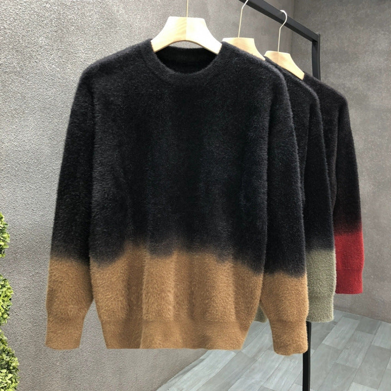 Herren Flauschiger Farbverlauf-Pullover aus Mohair-Mix mit Rundhals und geradem Schnitt Chichicherry