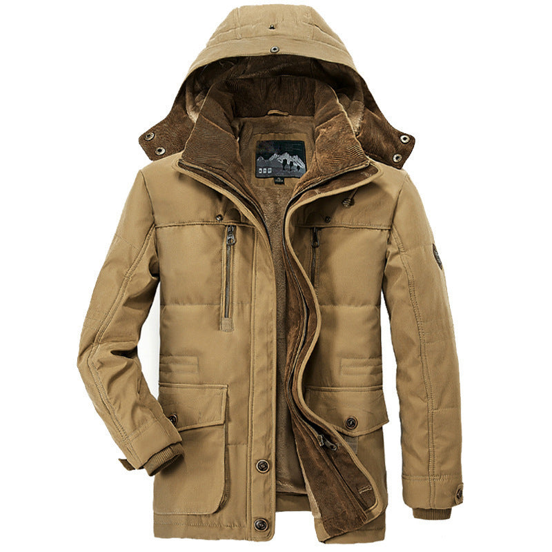 Men's robust canvas field parka with cord collar, zip front and multifunction pockets