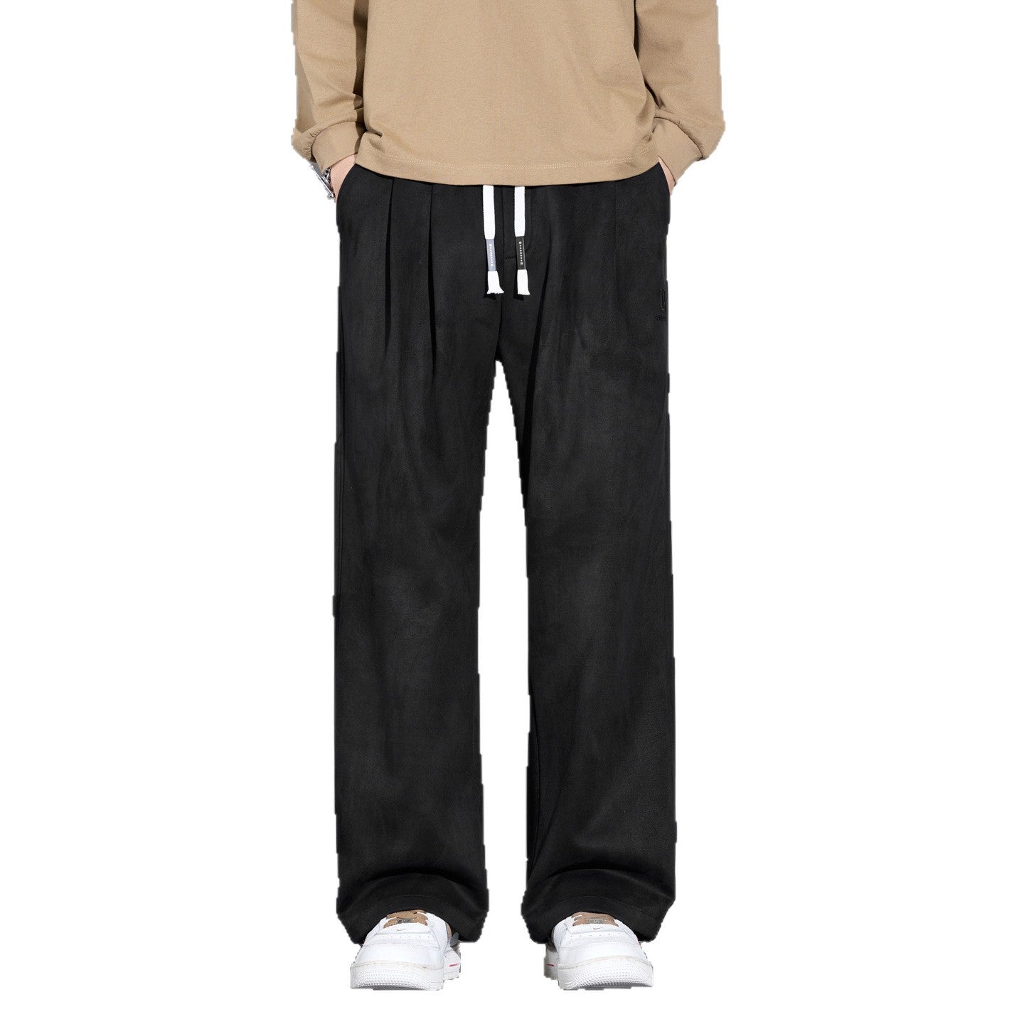 Men's casually cut pleated trousers with drawstring, wide leg and velour look Chichicherry