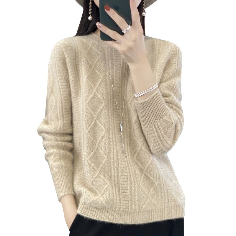 Ladies cable knit fine knit sweater with lace panels and soft mohair finish Chichicherry