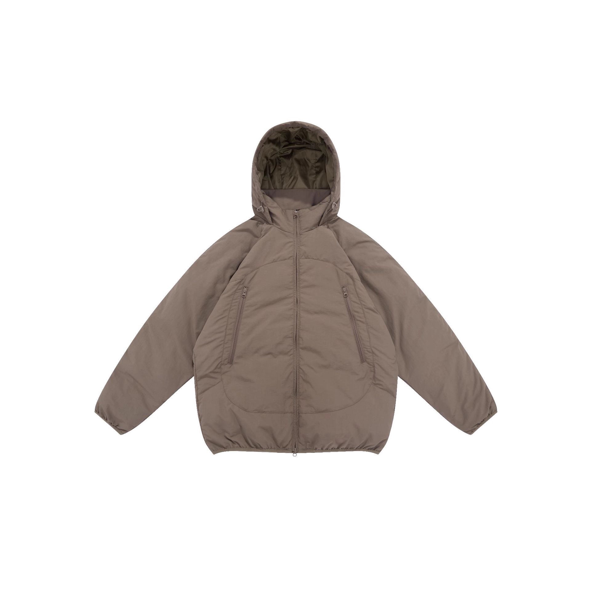 Unisex Voluminous Hooded Insulation Jacket in Boxy Cut with Concealed Zipper Pockets Chichicherry