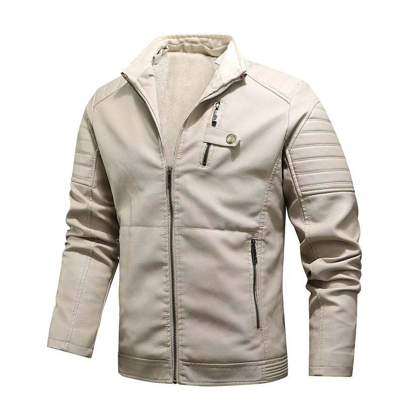 Men's Urban Biker Jacket in Leather Look with Teddy Lining and Quilted Sleeve Detail Chichicherry