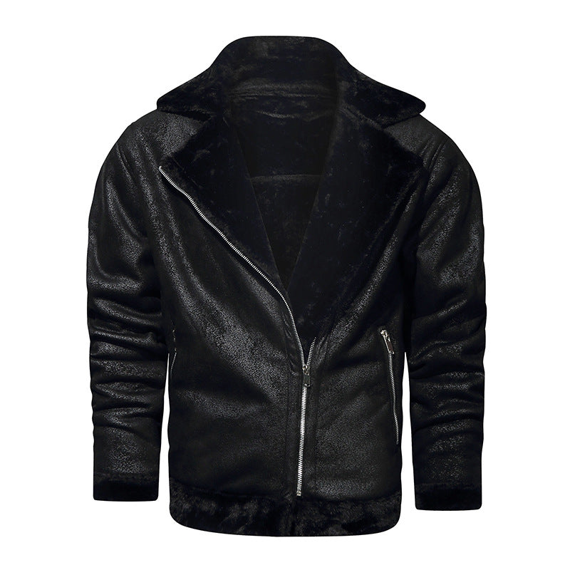 Men's lambskin imitation biker jacket with asymmetrical zipper and teddy lining Chichicherry
