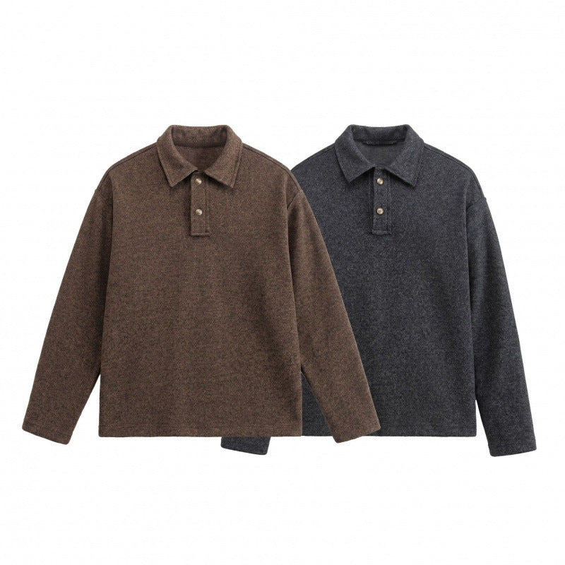 Unisex Boxy Polo Sweater made of wool blend with Henley button placket and straight hem Chichicherry