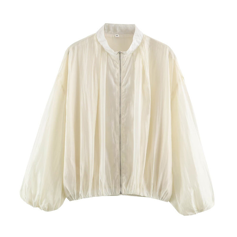 Women's sheer oversized bomber jacket made of lightweight satin organza with balloon sleeves Chichicherry