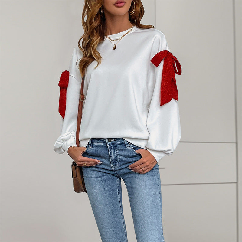 Women's Oversize Sweatshirt with Decorative Ribbons on the Sleeves Chichicherry