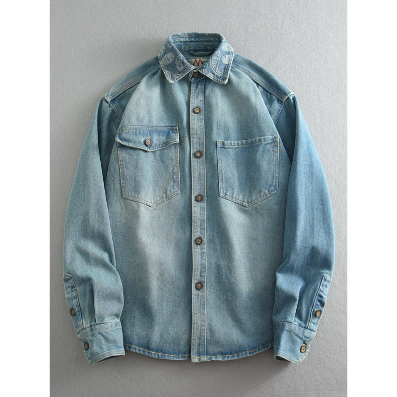 Unisex Overshirt aus gewaschenem Denim mit Relaxed‑Schnitt und Pattentaschen Chichicherry