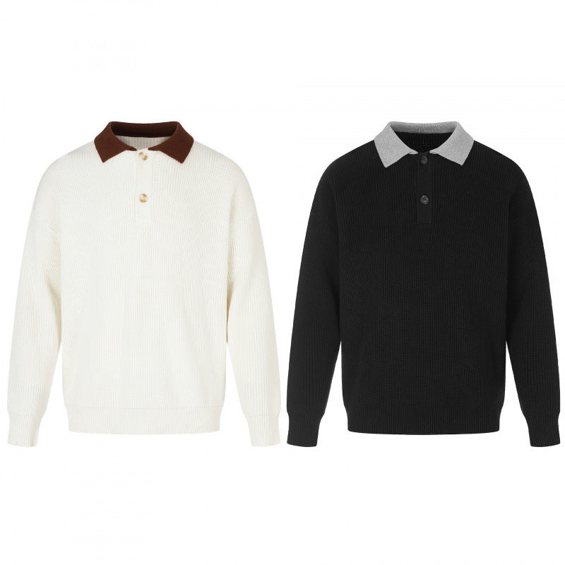 Men's fine knit polo with Henley placket and contrasting polo collar Chichicherry