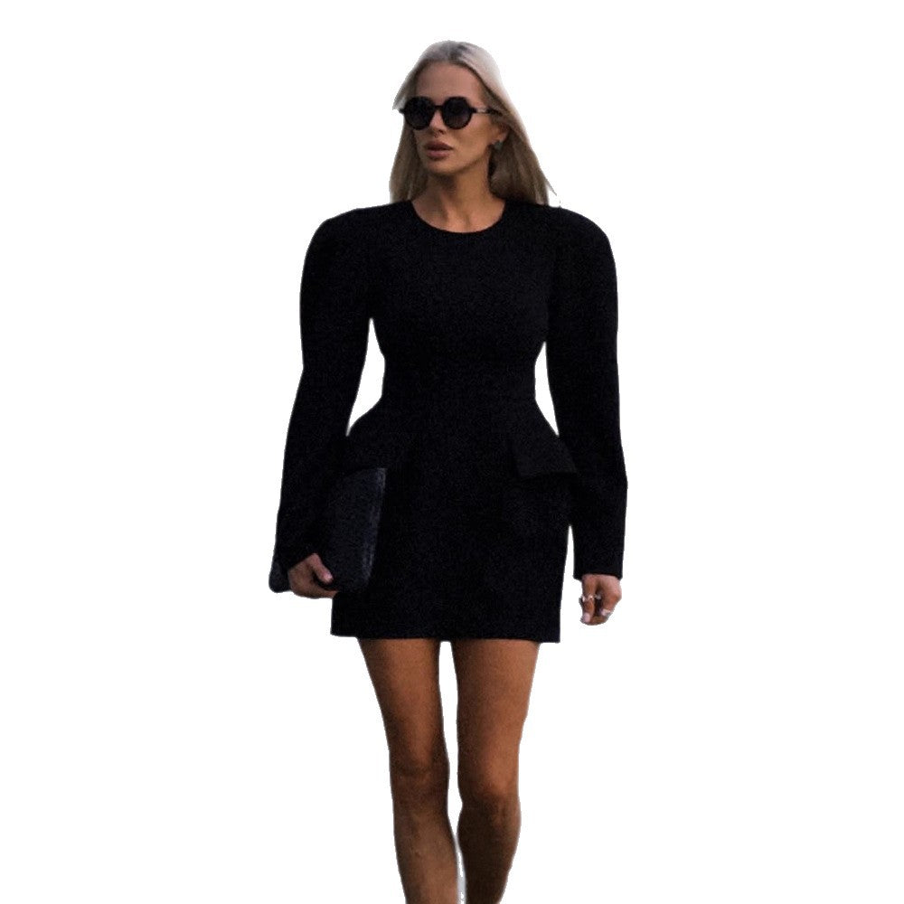 Women Tailored Minidress with Structured Shoulders, Long Sleeves and Suggested Peplum Chichicherry