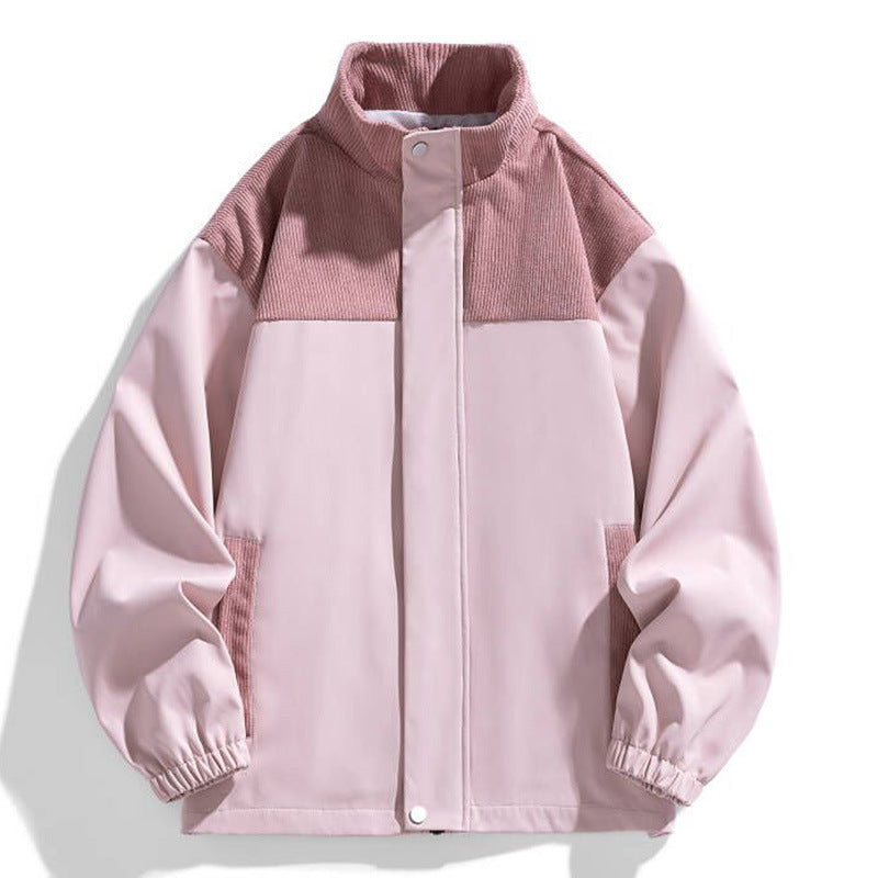 Women Oversized Transitional Jacket with Cord Trim and Stand Collar Chichicherry