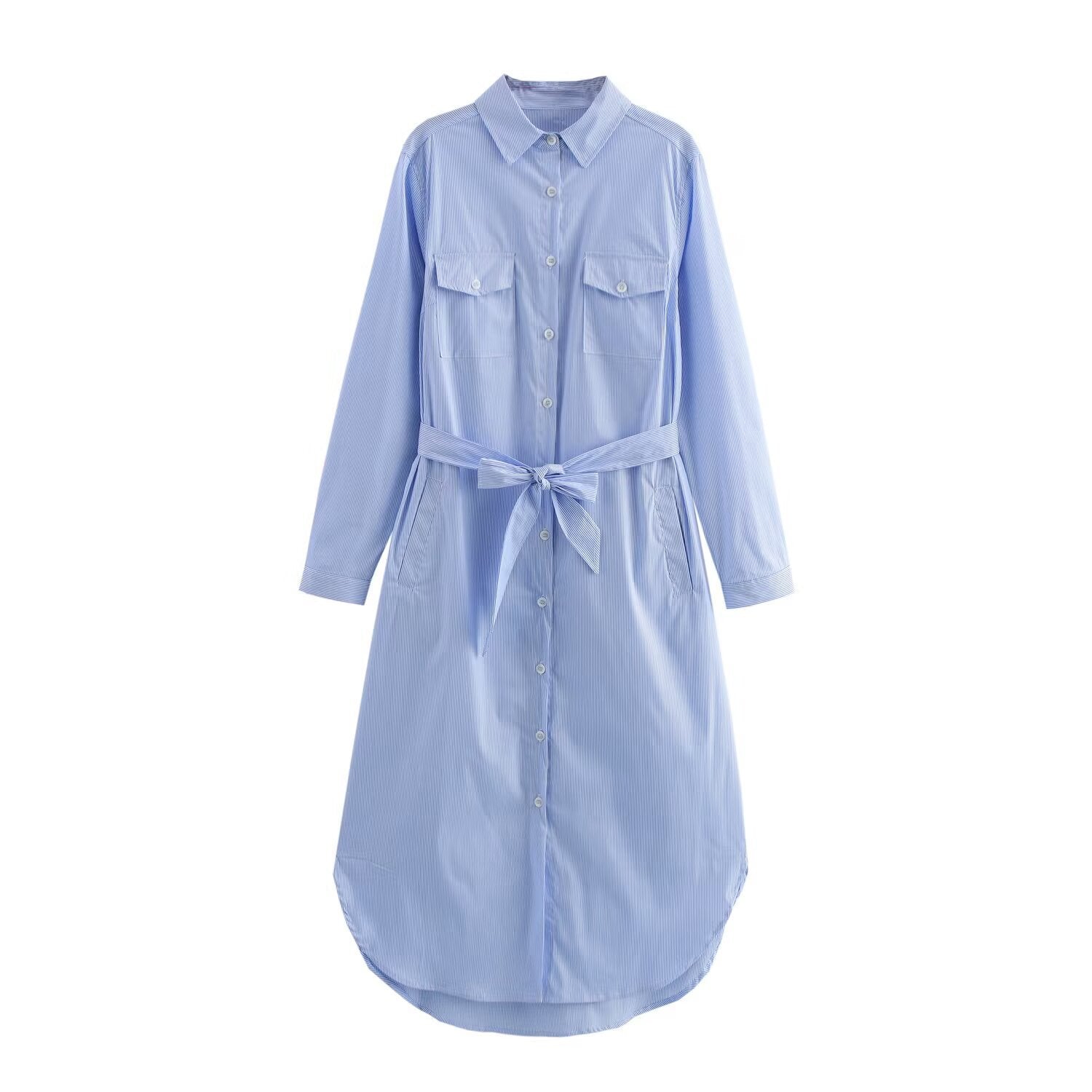Women’s Shirt Dress with Waist Belt and Chest Pockets Chichicherry