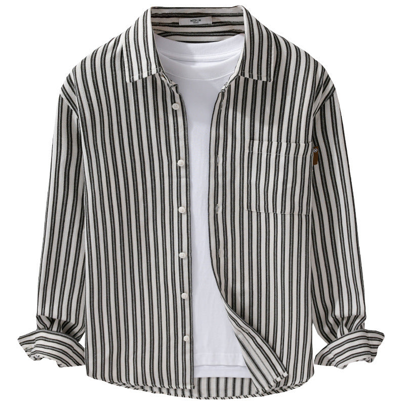 Men Striped Cotton Overshirt with Patch Chest Pocket and Soft Crinkle Finish Chichicherry
