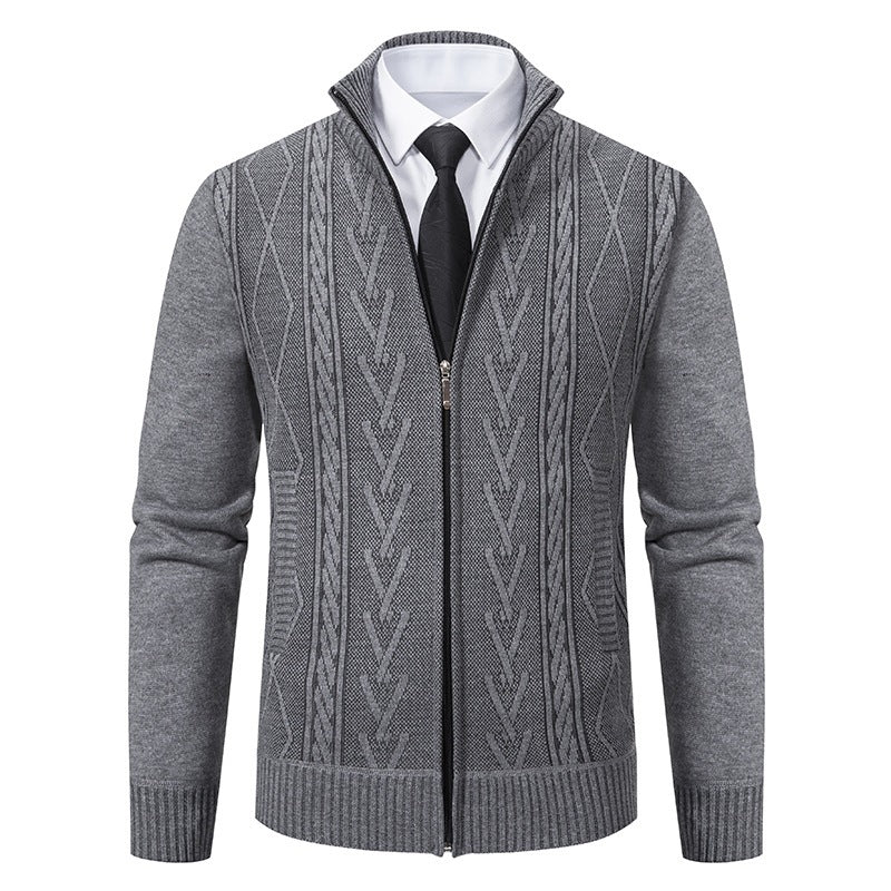 Men's fine-knit zip jacket with geometric jacquard pattern, stand-up collar and inset pockets Chichicherry
