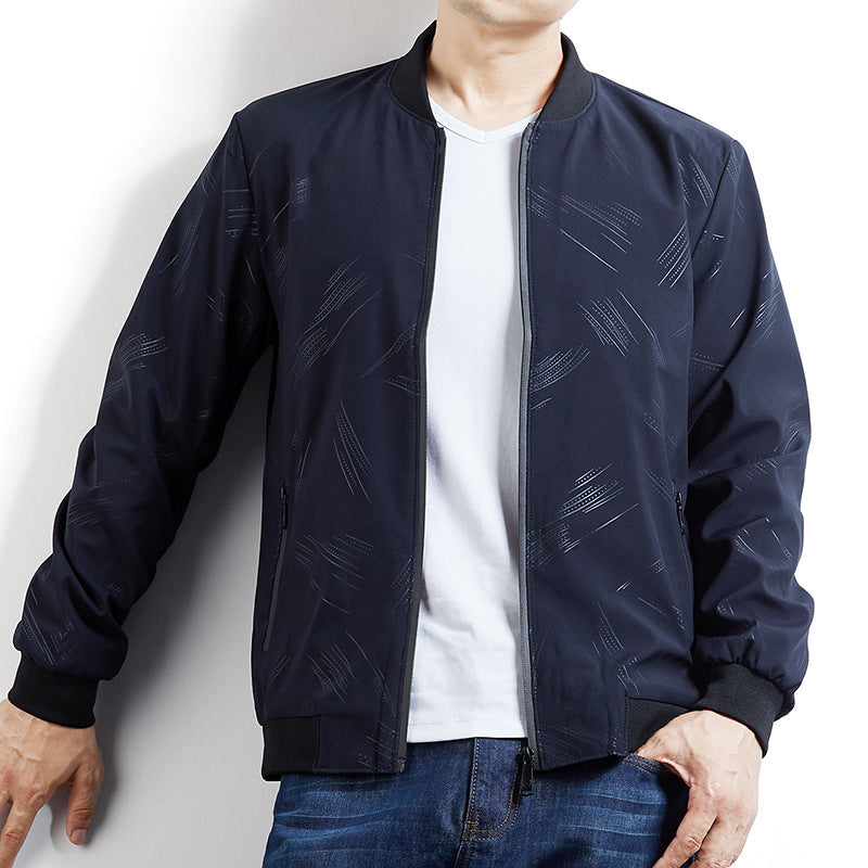 Men's Lightweight Bomber Jacket with subtle texture print, wind-resistant and zipper Chichicherry