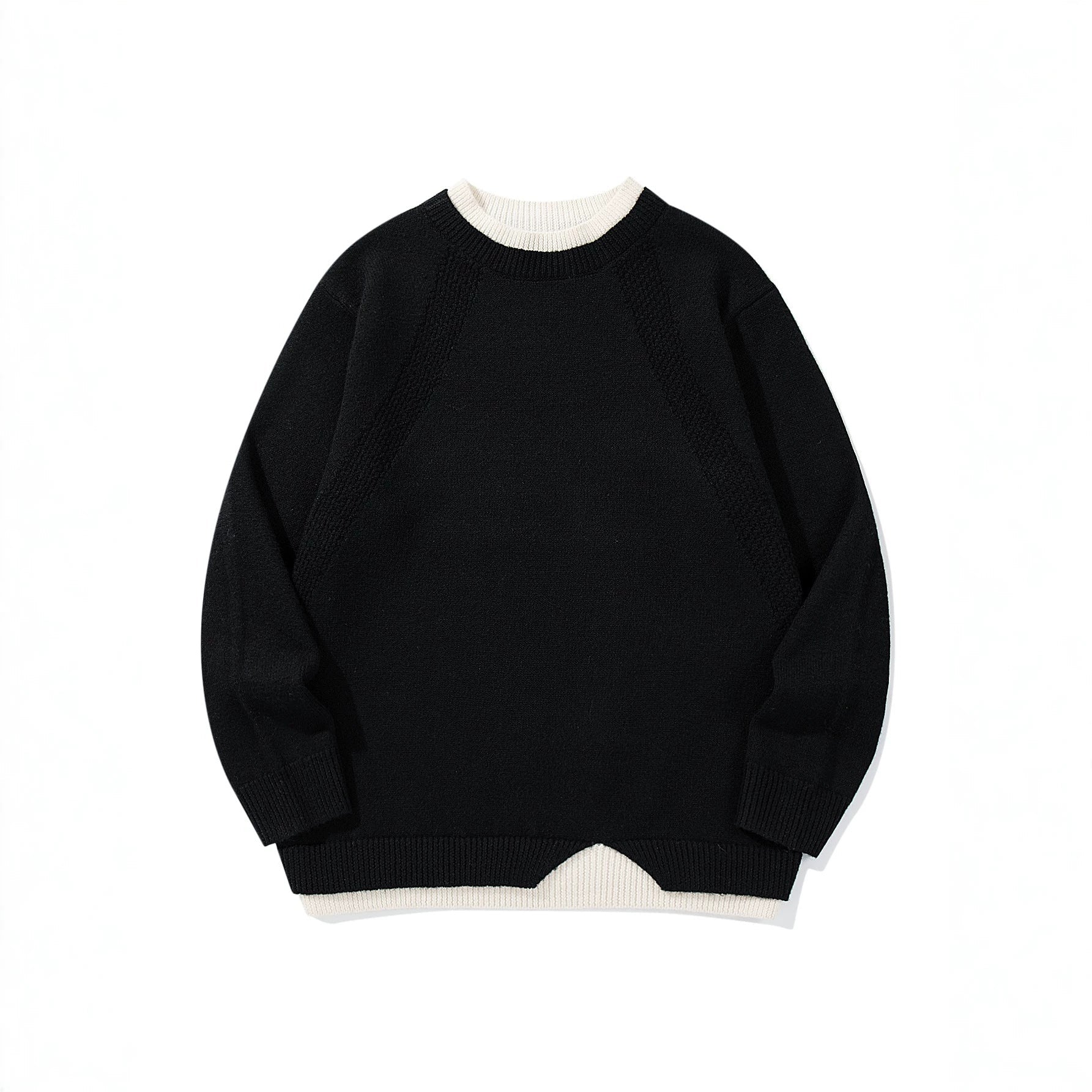 Women's Structured Rib and Waffle Knit Round Neck Sweater with Layered Hem Chichicherry