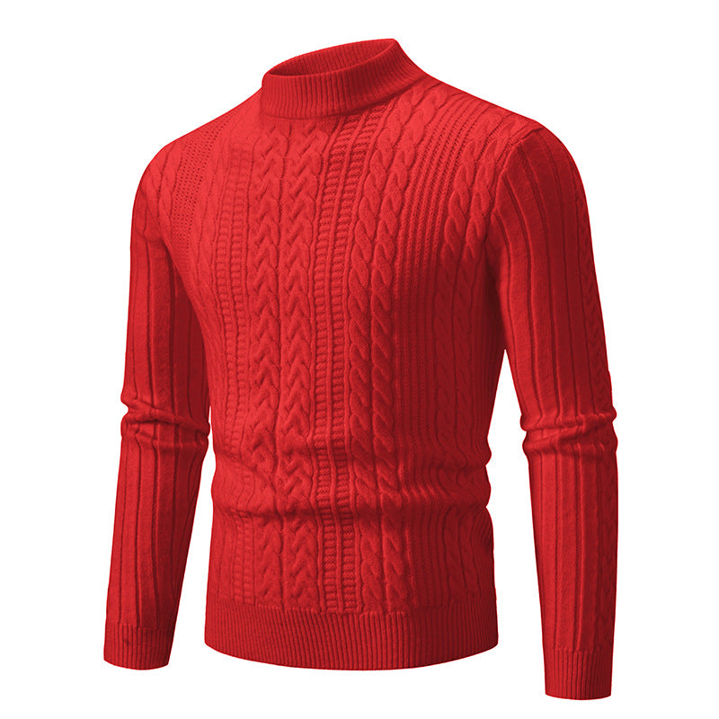 Men's slim-fit mock neck cable knit sweater made from thermoregulating fine knit Chichicherry