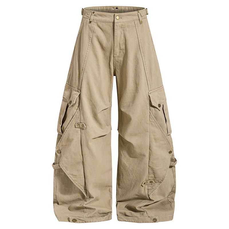 Women wide cargo culotte pants with adjustable straps, large flap pockets, and balloon silhouette Chichicherry