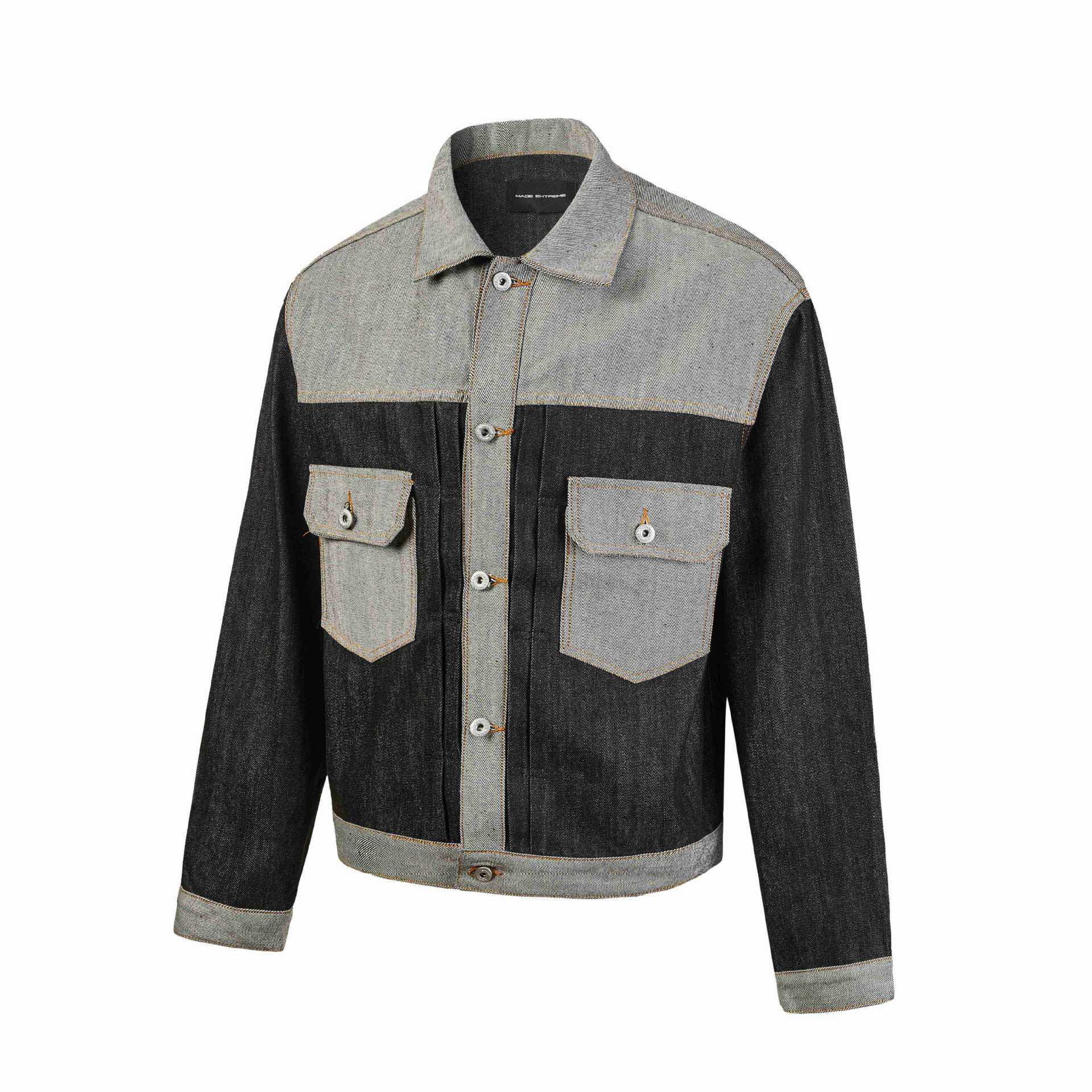 Men's Boxy Denim Jacket with Contrasting Inserts and Utility Pockets Chichicherry