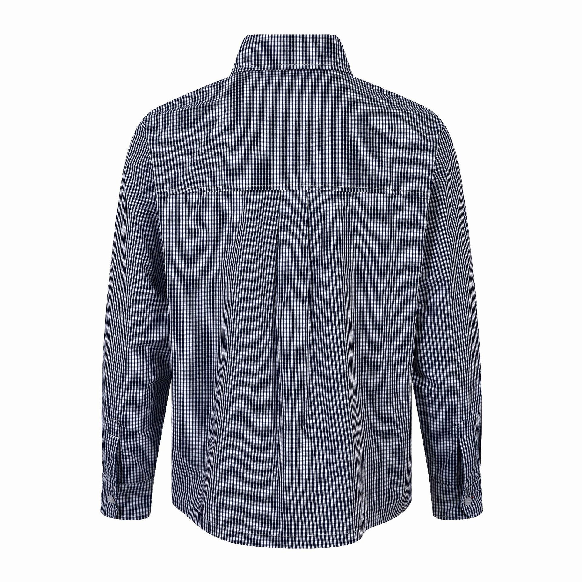Men's Checkered Gingham Shirt with Button-Down Collar and Chest Embroidery Chichicherry