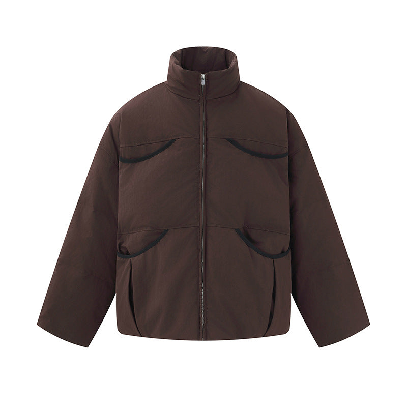 Men's short-cut quilted winter bomber jacket with stand-up collar and contrast-trimmed pockets Chichicherry