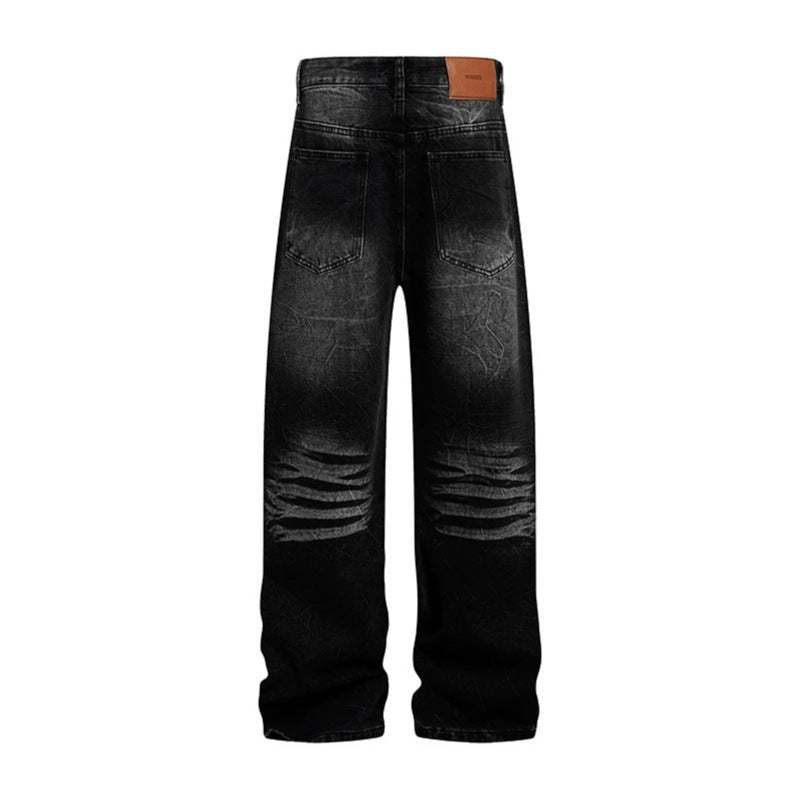 Women's wide High-Waist jeans with distressed rips and rhinestone details Chichicherry