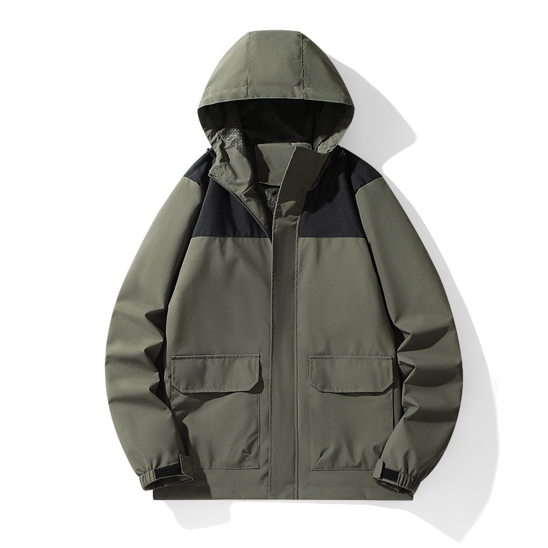 Men's Minimalist Hooded Field Jacket with Concealed Zipper and Large Flap Pockets Chichicherry
