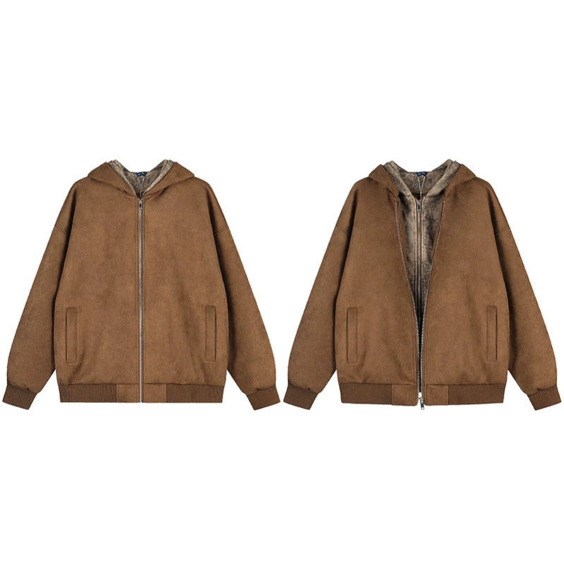 Women's hooded zip jacket made of velour imitation with teddy lining and ribbed cuffs Chichicherry