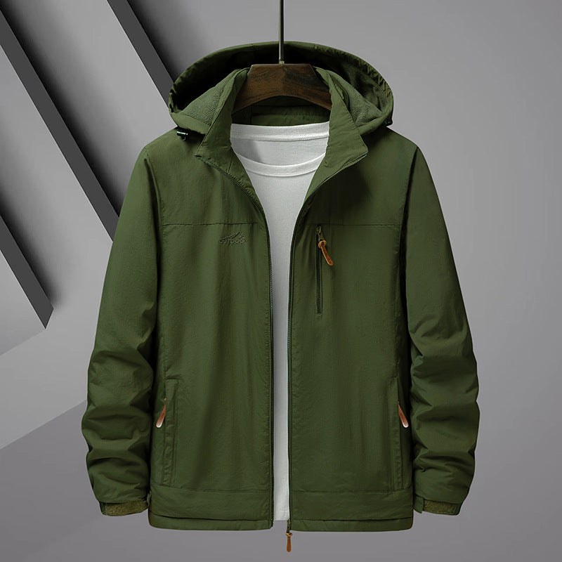 Men's Lightweight Rain Jacket with Hood and Water-Repellent Microfiber Outer Shell Chichicherry