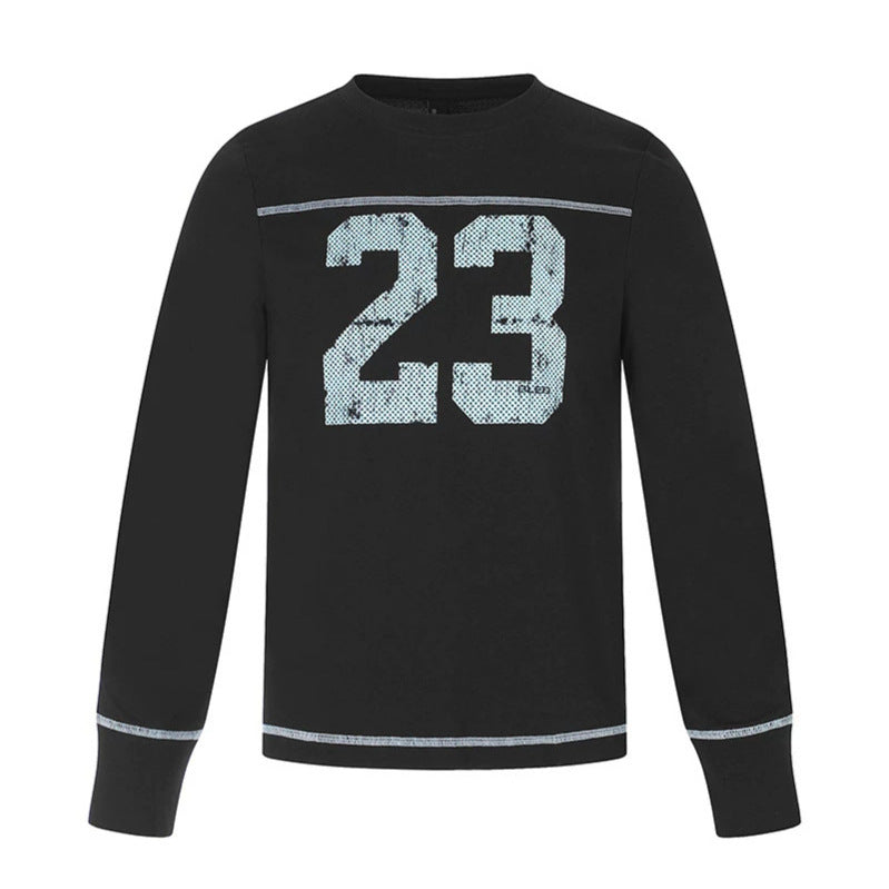 Men's Long Sleeve Sweatshirt with Crew Neck and Sporty Number Print Chichicherry